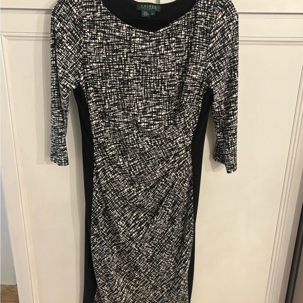 SALE - Ralph Lauren Black White Pattern Dress 3/4 Sleeve Size 8 - Picture 3 of 5